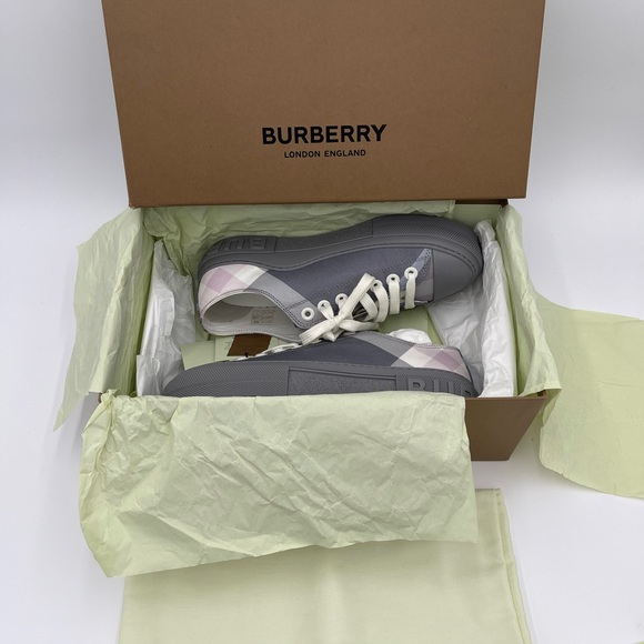 Burberry Jack check Canvas low-top sneakers 39.5 pale grey/ pink - Picture 4 of 8